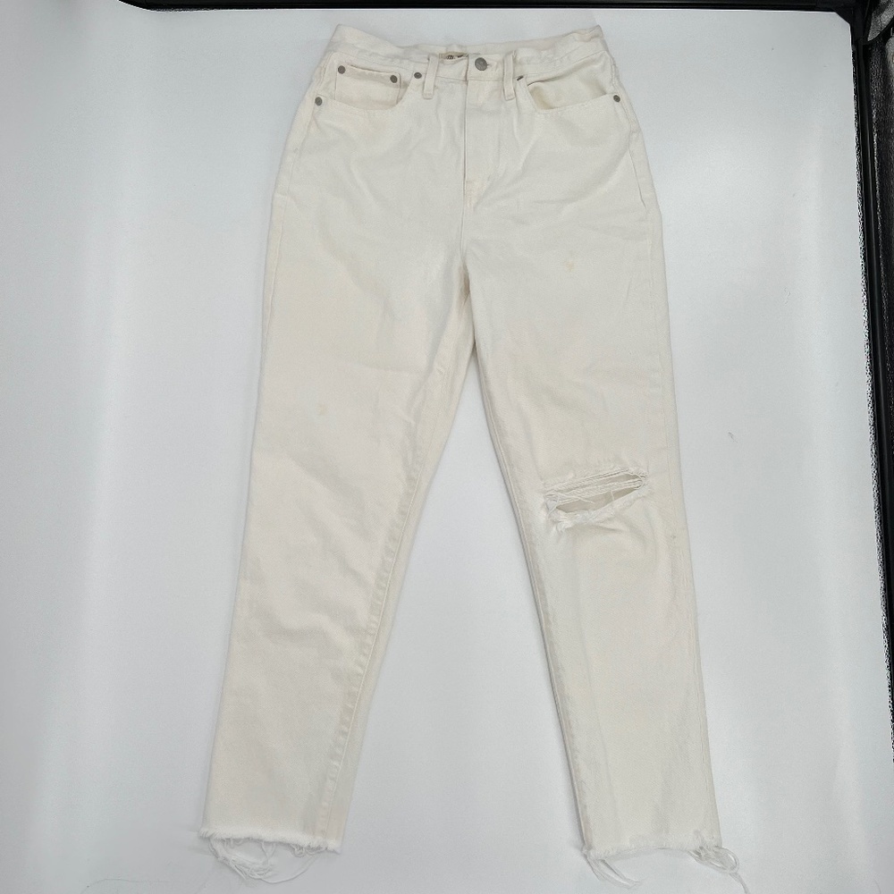 Madewell White The Mom Distressed Rough Hem Jeans Size 29 Tall Women’s